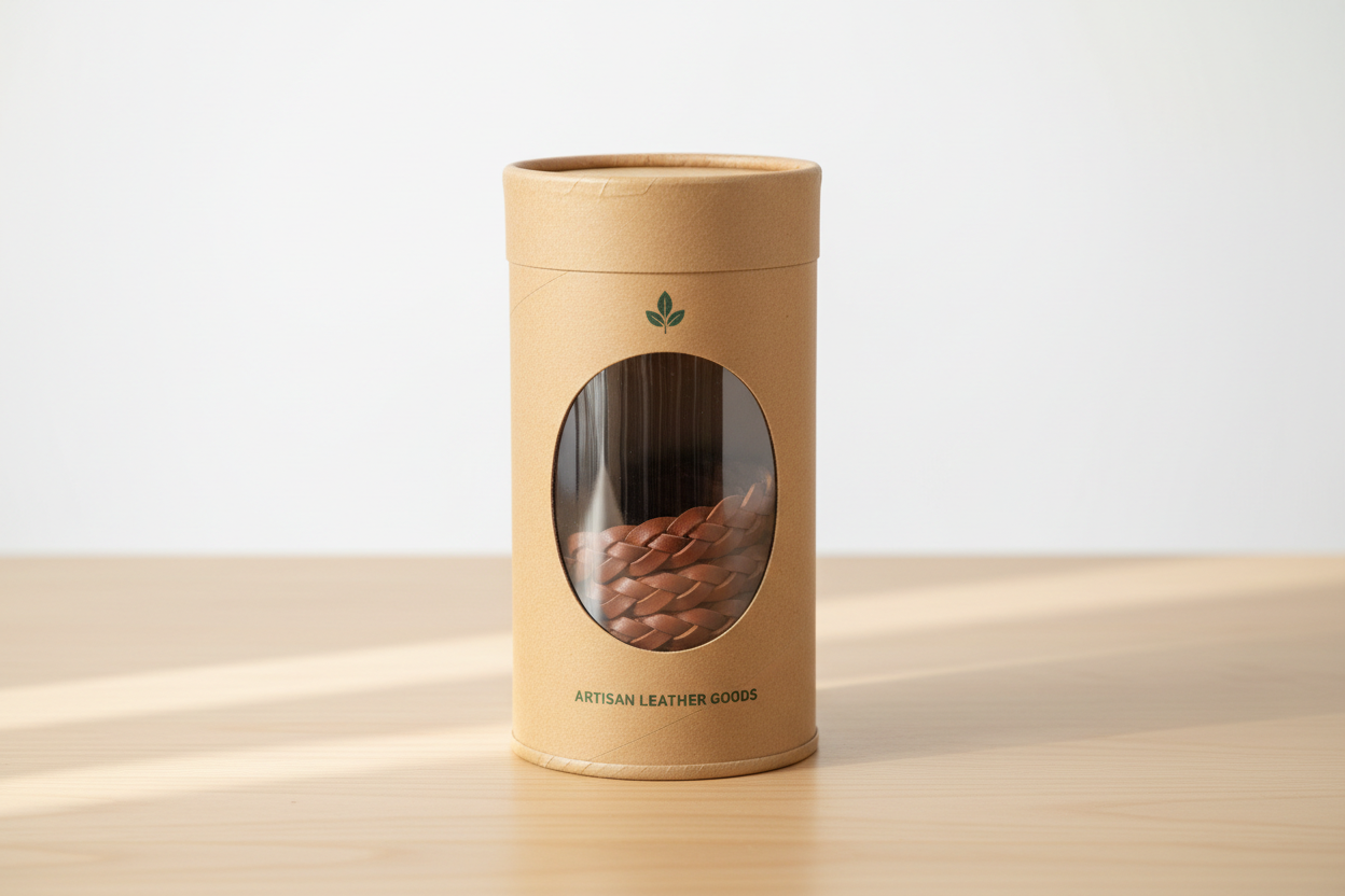 paper tube box with a plastic window to see the product inside